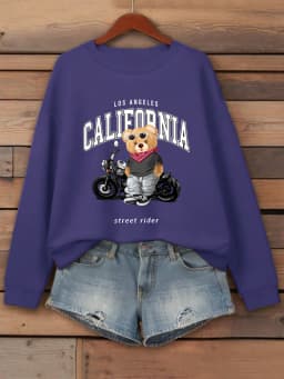 Street Rider Cool Bear Pattern Women Sweatshirt O-Neck Autumn Streetwear Unisex Jogging Casual Clothes Loose Fleece Pullover