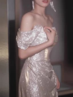 Ele One-oulder Silver Sequin Evening Gown Women's Birthday Adult Ceremony Host Wedding Morning Robe Korean Sle