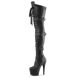 Patent Over Knee Boots 17CM Heels | SIDE LACE-UP & Buckle Strap | Glossy Goth Platform Heels for Club & Stage