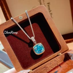 French Romantic Compact Paraiba Small Square Earrings Square Sugar Sea Blue Necklace Fat Square Mary Red Ring Female