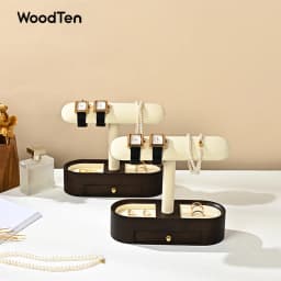 WoodTen Solid Wood Watch Display Stand with Drawers Double Layered Watch Necklace Bracelet Organizer Rack Jewelry Bracelet Stand