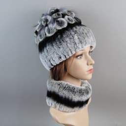Real Rex Rabbit Fur Hat And Scarf Set Women Winter Knitted Beanie Hat Natural Fur Skullies Beanies Woman Hat Female Cap Elastic