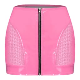 Womens Glossy PU Leather Latex Miniskirt Side Sheer Mesh Front Zipper High Waist Wet Look Bodycon Skirt Rave Party Clubwear