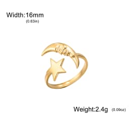 COOLTIME Star Moon Ring for Women Stainless Steel Trendy Minimalist Open Waterproof Ring Jewelry Gift New