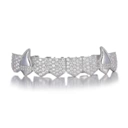 TOPGRILLZ Vampire Bling Full Micro Pave Cubic Zircon Teeth Grillz Caps 8 Top& 8 Bottom Removable Dental Grills For Halloween