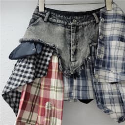 DEAT Fashion Women's Patchwork Plaid Button Design Denim 2024 Summer Skirts New A-line High Waist Mini Skirt Female 29L7797