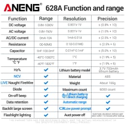 Automatic Multimeter for Measuring AC/DC Voltage Current and Temperature NCV Non-Contact Electrical Testing Model ANENG 628A