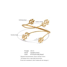 Yhpup 2026 Stainless Steel Pearls Leaf Adjustable Arm Bracelet for Women 18K Gold Color PVD Summer Fashion Jewelry