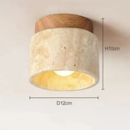 Nordic Modern Simple Ellipse Natural Yellow Travertine Ceiling Lamp Lamparas De Techo Wood Canopy LED Ceiling Light Fixture