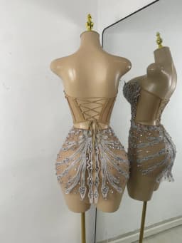 Luxury Women Sexy Sparkly Crystal Sequins Mesh See Through Openback Outfit Birthday Dress Dancer Performance Stage Costume