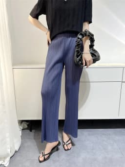 Summer New Casual Pants Simple Loose Comfortable Stretch Pleated Straight Nine Pants Women's Lightweight Fabric 90/95 Cm
