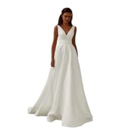 ANGEL Modern V-Neck Wedding Dress Customized Sleeveless Satin Simple A-Line Bride Gown Backless Sweep Train Vestido de novia