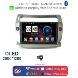 2000*1200 360 Carplay 8G+128G Android 13.0 Car DVD Player GPS WIFI Bluetooth Radio For Citroen C4 C-Triomphe C-Quatre 2004-2014
