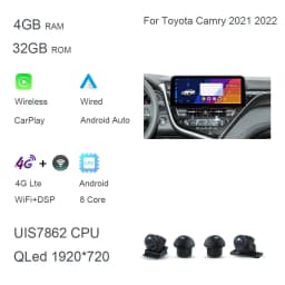 DSP 12.3" QLED 720P 360 8G+256G Carplay Android 14.0 Car DVD Player GPS DSP WIFI Stereo autoradio For Toyota Camry 2021 2022