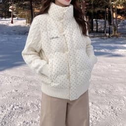 Korean Polka Dot Knit Patchwork Corduroy Cotton Jacket for Women Winter Sweet Thick Puffer Jackets Woman Stand Collar Y2K Parkas