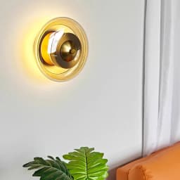 Postmodern Luxury Glass Wall Lamps for Bedroom Bedside Living Room Hotel Hallway Porch Amber Glass Wall Light Walnut Color Wood