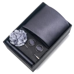 2025 New Design Brand 8 cm Blue Striped Tie Handkerchief Cufflink Brooch Set Man Gift Box Wedding Gift Fit Formal Party