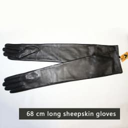 Women's Super Long Sheepskin Gloves Leather Touch Screen Elbow Length with Thin Silk Spring Autumn Thick Velvet Lining Arm Sets