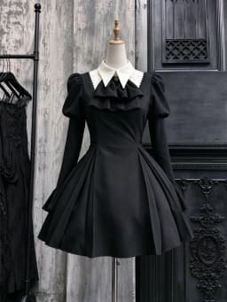 Gothic Style Dress Dark Striped Peter Pan Collar Lace Bow Puff Sleeve Harajuku Japanese Subculture Dark Party Outfit 2026 New
