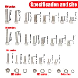 600pcs Stainless Steel Hex Socket Head Nuts and Bolts Set - M3, M4, M5, M6 Cup Head Hex Socket Heads - Includes Flat Washers