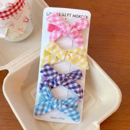 2026 4PCS/Set Kids Hair Clips Gingham Floral Bow Hair Barrettes No Hurt Hair Non Slip Soft Fabric Toddler Girls Accessories Gift