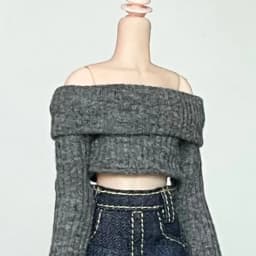 New Handmade Blythe Doll Clothes Off Shoulder Sweater Knit Tops and Split Denim Long Skirt Mini Dress for Blyth OB24 1/6 Dolls
