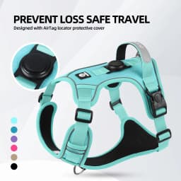 No Pull Dog Harness with AirTag Holder, Handle & Front Clip- Adjustable Reflective Soft Padded Dog Harness Vest for Walking, Tra