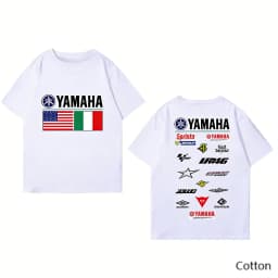 2026 YAMAHA White Oversized Retro Racing Print Cotton T-Shirt Unisex Breathable Biker Street Top