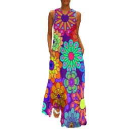 Retro Psychedelic Op Art Dress Black White Circles Night Club Maxi Dress Street Wear Bohemia Long Dresses Summer V Neck Vestidos