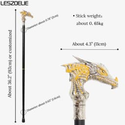 92cm Luxury Bright Silver Dragon Head Walking Stick with Yellow Men and Women Vintage Fashionable Decorative Cane Party Cosplay