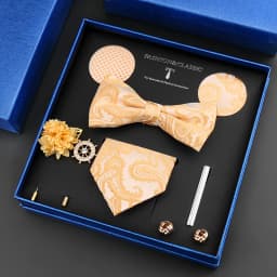 Luxury Neck Tie Set For Men Classic Brand Necktie Bowtie Hanky Cufflinks Floral Brooches Tie Clip Set Wedding Business Box Gift