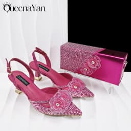 QueenaYan Elegant African-Inspired Evening Shoes and Handmade Clutch Set Pointed Toe High-Heel Women's Footwear and Matching Bag
