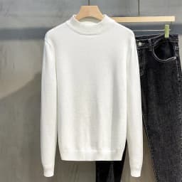 Half-turtleneck Sweater for Men, Long-sleeved Korean Style Trendy Knitted Sweater with Bottoming Shirt, Hong Kong Style Casual