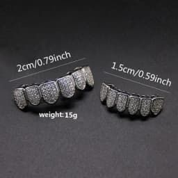 Hiphop Teeth Grillz Set for Unisex Top Bottom Mouth Silver Color Teeth Grills Tooth Cap Removable Dental Fashion Body Jewelry