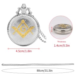 Cool Silver & Golden Masonic Freemason Freemasonry Theme Alloy Quartz Fob Pocket Watch With Necklace Chain Free Drop Shipping