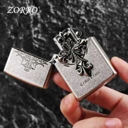 Zorro Kerosenes Windproof Lighter 3D Ancient Silver Cross Stamp Retro Grinding Wheel Design for Wholesale