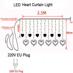 LED Romantic Heart Shaped Curtain String Lights 8 Modes Christmas Fairy Lights Garland for Home Garden Wedding Party Decoration