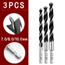 3/4/5/7PCS 1/4" Hex Shank Three-point Woodworking Special Drill Bit 3.0mm-10mm HSS Perforating Electric Drill Rotary Head