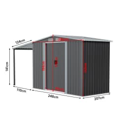 Voltsify Outdoor Metal Firewood Storage Shed with Lean-to Roof Heavy-Duty Powder-Coated Steel Rack Built-In Hooks/Shelf for Logs