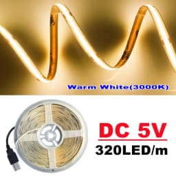 DC5V COB LED Light Strip with USB Power Supply 320 LED/m High-Density Flexible Lighting 3000K/4500K/6500K Multi Color Light Stri