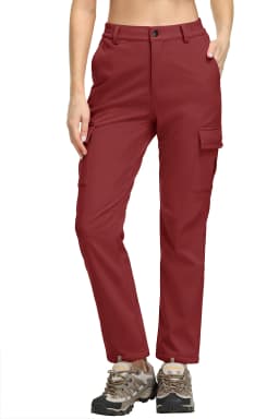 TACVASEN Womens Winter Skiing Hiking Softshell Pants Snowboard Cargo Pants Waterproof Windproof Multi-Pockets Fleece Lined Trous