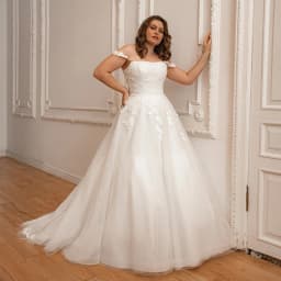 Ivory Wedding Dress Plus Size Elegant Off The Shoulder Boat Neck Applique Sweep Train A Line Glitter Tulle Woman Bridal Gown