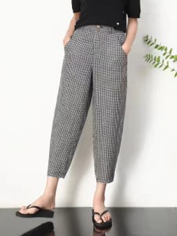 Checkered Cropped Pants For Women's 2026 Summer New Korean High Waisted Loose Drape Wide Leg Harlan Casual Pants