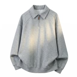 TFETTERS Eu Size 2026 Men Half Zip Collared Sweatshirt Autumn Heather Gray Pullover Loose Fit Casual Daily Long Sleeve Sweat Top