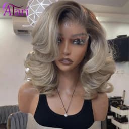 Brown Roots Ash Ombre Wavy Human Hair Bob Wigs 180 Density 13x4 Full Lace Frontal Upgrade Body Wave Short Ash Blonde Bob Wig