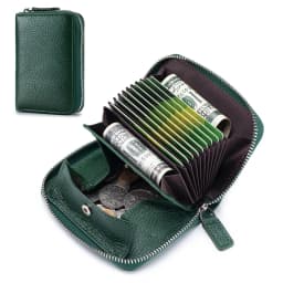 Genuine Leather Small Accordion Card Cases Holder For Women RFID Blocking Zipper Credit Card Wallet with Coin Pouch 2 Cash Slot