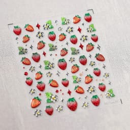 Lovely Red Fruit Strawberry Cherry Bowknot Love Heart Star Silk Ribbon 5D Nail Art Stickers Chic Self Adhesive Manicure Decal