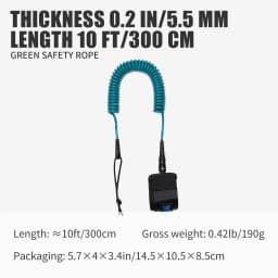 KOETSU SUP Paddle Board Leash 10FT 5.5 mm/0.22 in TPU Material Strong Cord with Ankle MAGIC TAPE Comfortable Secure Fit
