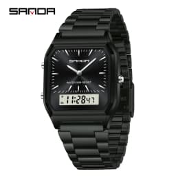 SANDA 747 Men's Quartz Digital Watch Waterproof Casual Fashion Watch Wear-resistant Stainless Steel Couple Strap Square Watch