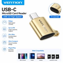 Vention USB C Micro SD Card Reader USB 3.0 TF Card OTG Adapter for iPhone 15-17 Pro iPad Android Camera Cardreader Up to 2TB